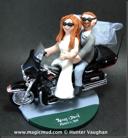 Bride Driving Harley Wedding Cake Topper