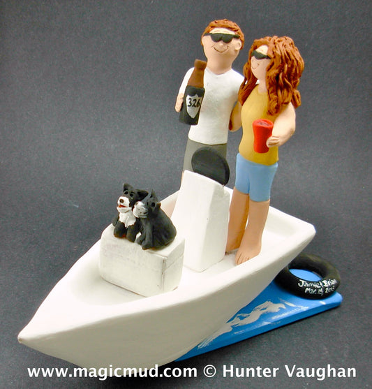Bride and Groom on Boat Wedding Cake Topper