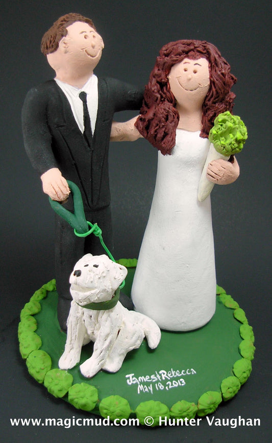 Bride and Groom with Pet Dog Wedding Cake Topper