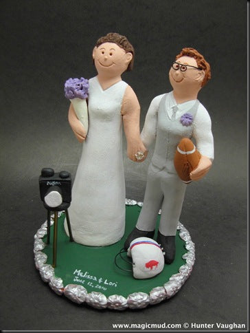 Football Playing Bride Wedding Cake Topper
