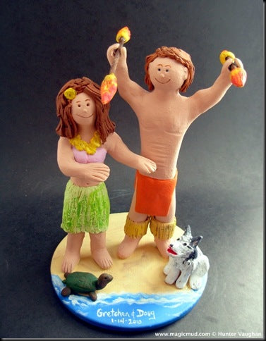 Hula and Fire Dancing Hawaiian Wedding Cake Topper