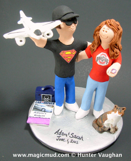 Jet Airplane Mechanic Marries Ohio State Bride Wedding Cake Topper