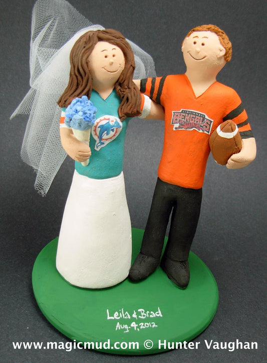 Miami Dolphins Bride Marries Cincinnati Bengals Groom - Wedding Cake Topper