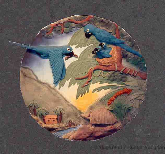 Ceramic Bird Tile custom made featuring tropical parrots
