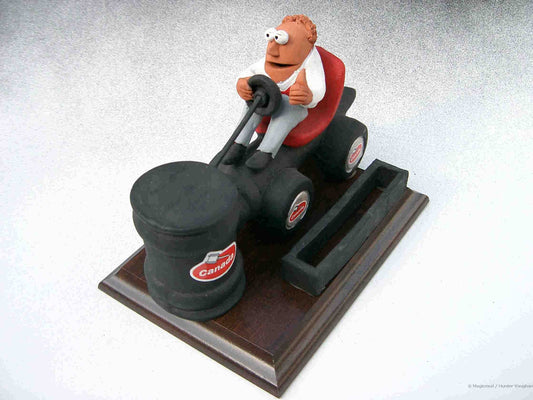 Man driving "auction gavel mobile" One of 500 Personalized Business Card Holders models made for Canada's top auto auctioneers