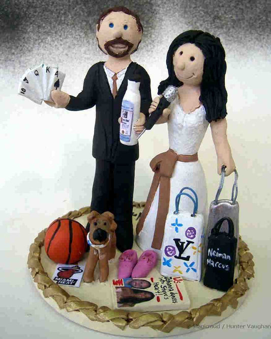 Wedding Cake Topper for poker player basketball fan and shopaholic