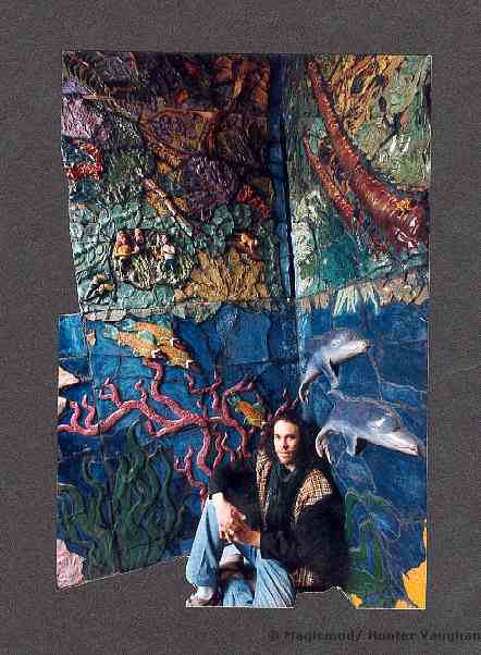 Artist Hunter Vaughan with Aquatic Mural Installation
