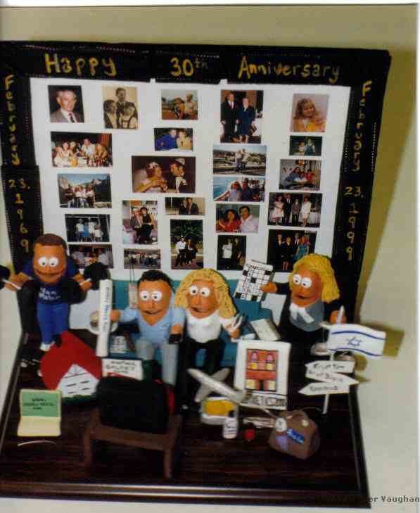 Anniversary Commemorative Caricature! The backdrop features cherished family photos.
