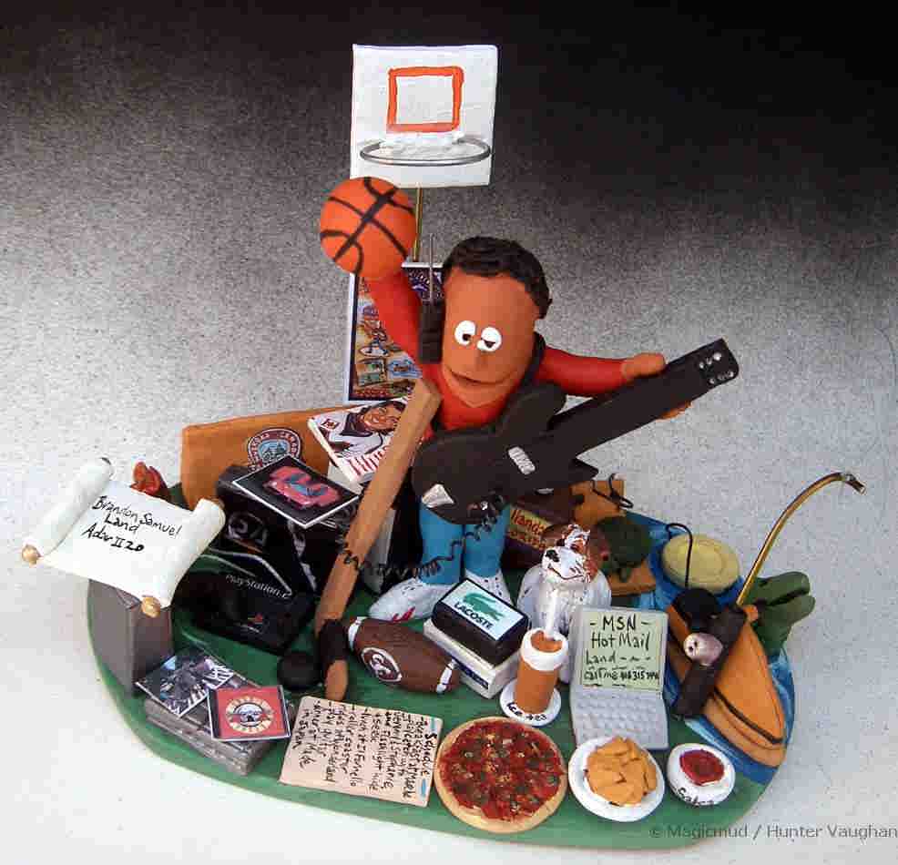 Personalized Bar Mitzvah Cake Topper/ Figurine made with all aspects of the young man's life incorporated....from pizza to jetski to pet....and beyond...