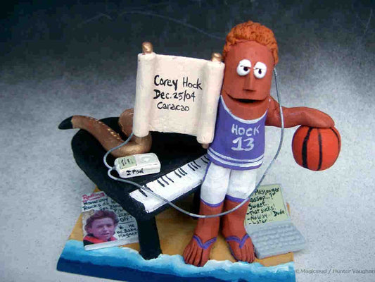 Clay caricature cake topper for Bar Mitzvah, custom made to your specs, its a slam dunk!