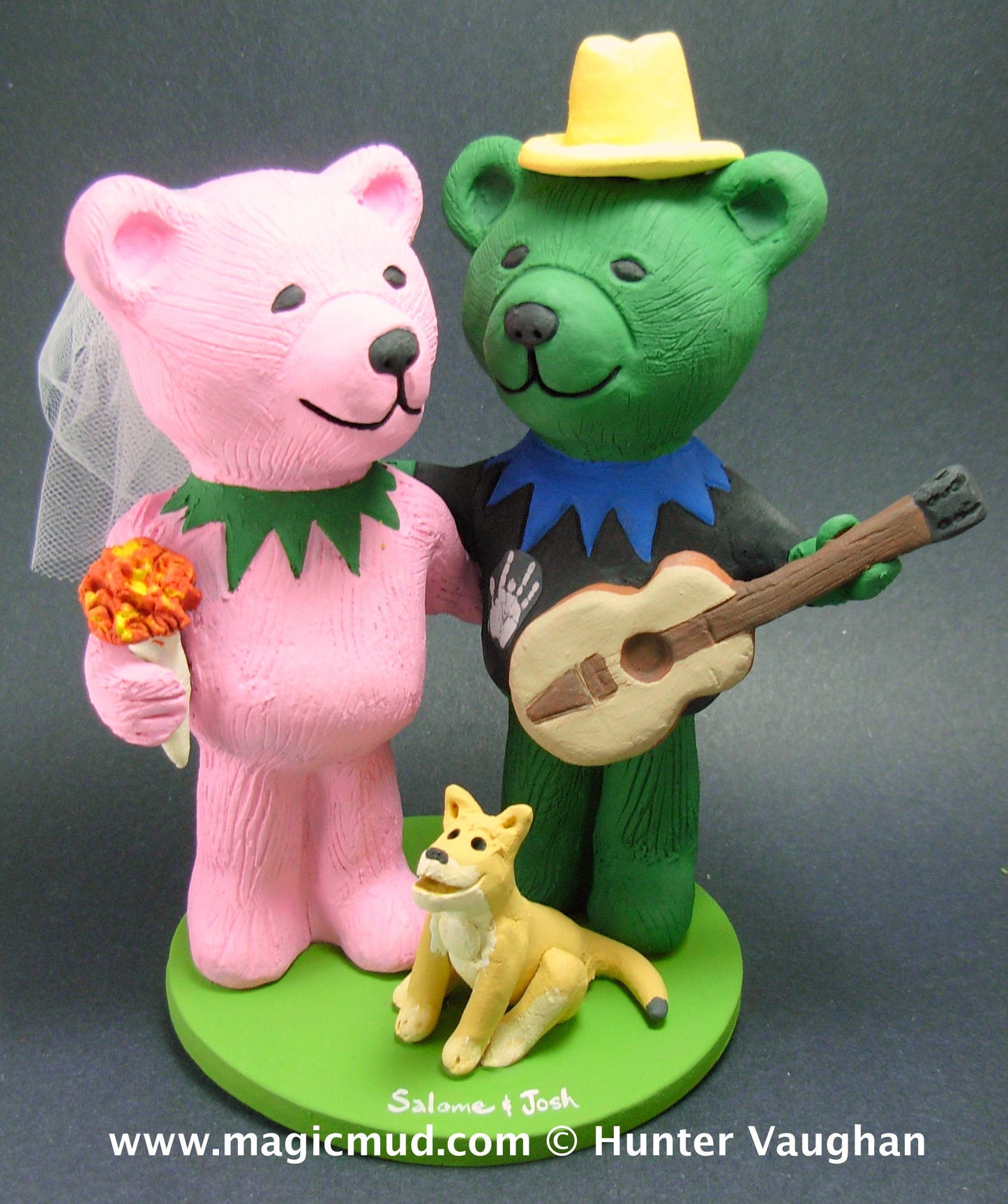 Rock and Roll Bears Wedding Cake Topper , Custom Made Dancing Bears Wedding Cake Topper, Hippie Bear Wedding Cake Topper - iWeddingCakeToppers