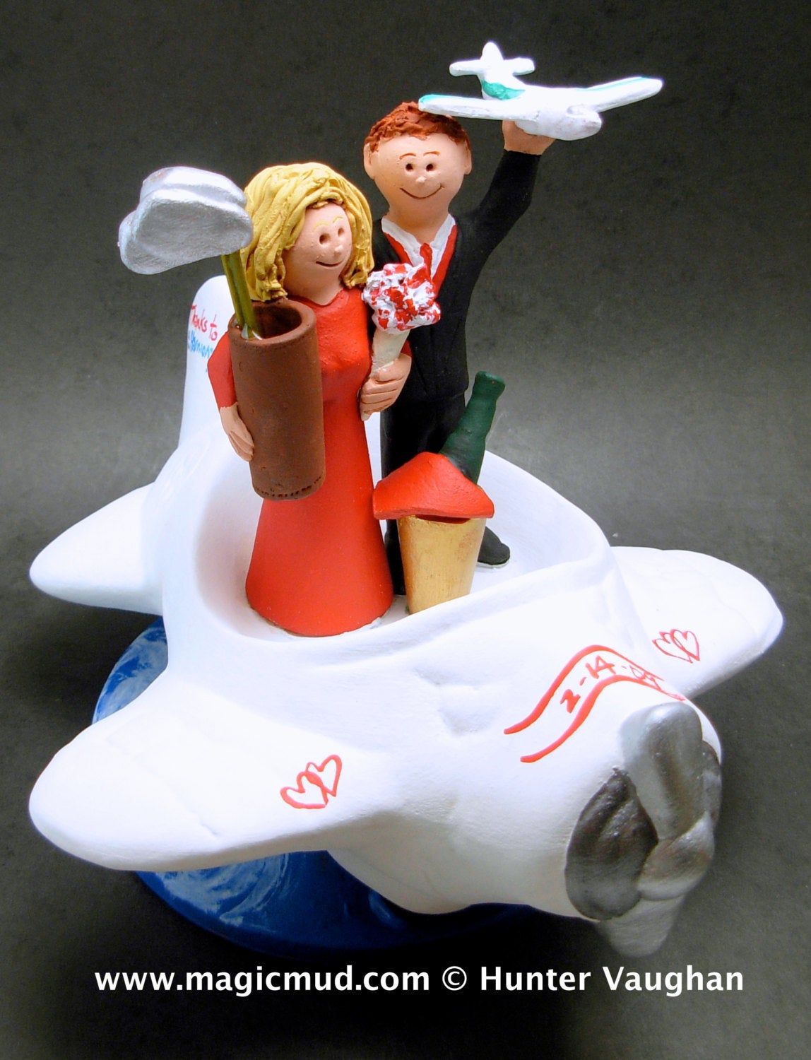 Airplane Pilot's Wedding Cake Topper - Bride and Groom in Airplane Wedding Cake Topper - Wedding Cake Topper for a Pilot- Pilot Figurine - iWeddingCakeToppers