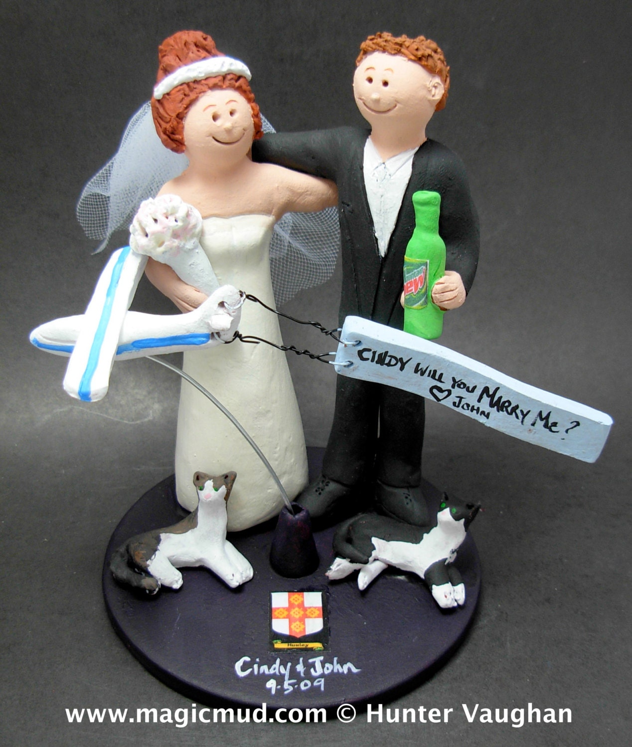 Airplane Pilot's Wedding Cake Topper - Bride and Groom in Airplane Wedding Cake Topper - Wedding Cake Topper for a Pilot- Pilot Figurine