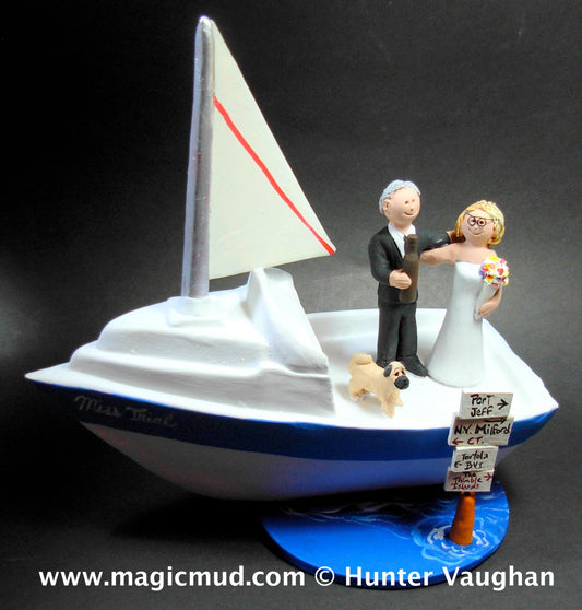 Boating Wedding Cake Topper - Yachting Wedding Cake Topper - Sailboat Wedding Cake Topper - Bride and Groom in Boat Wedding Cake Topper