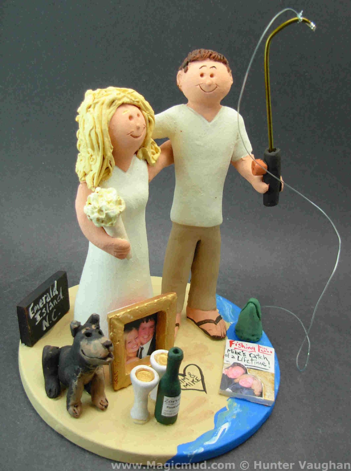 Personalized Fisherman' s Wedding Cake Topper, custom made to order fishing wedding cake topper - Canoe and Kayak Wedding Cake Topper