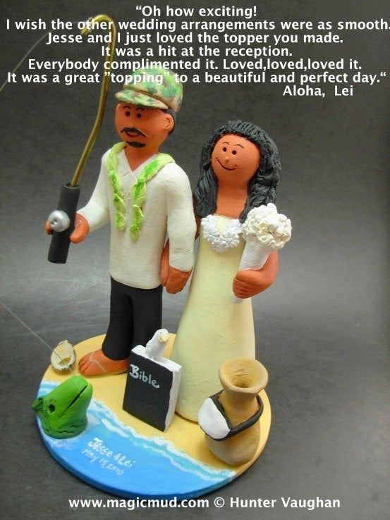 Personalized Fisherman' s Wedding Cake Topper, custom made to order fishing wedding cake topper - Canoe and Kayak Wedding Cake Topper - iWeddingCakeToppers