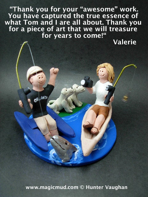 Personalized Fisherman' s Wedding Cake Topper, custom made to order fishing wedding cake topper - Canoe and Kayak Wedding Cake Topper