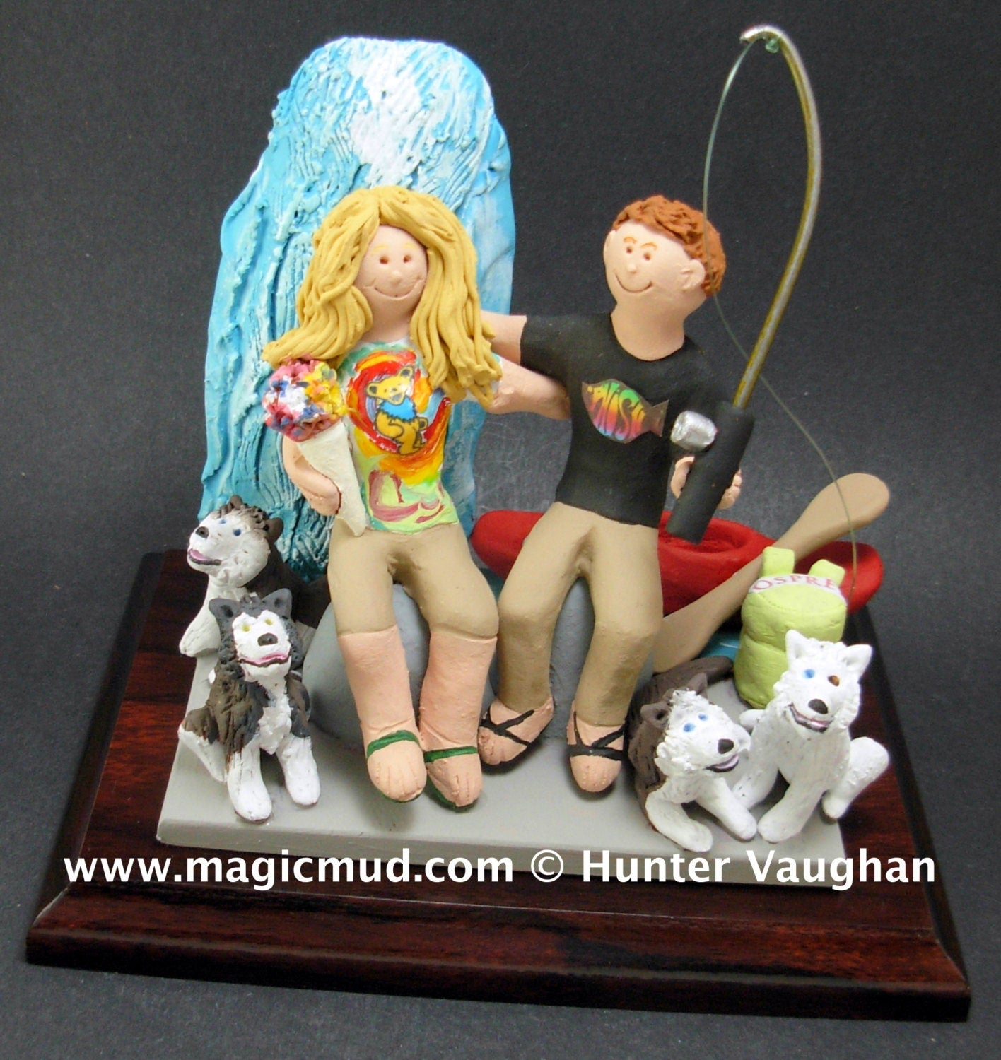 Personalized Fisherman' s Wedding Cake Topper, custom made to order fishing wedding cake topper - Canoe and Kayak Wedding Cake Topper
