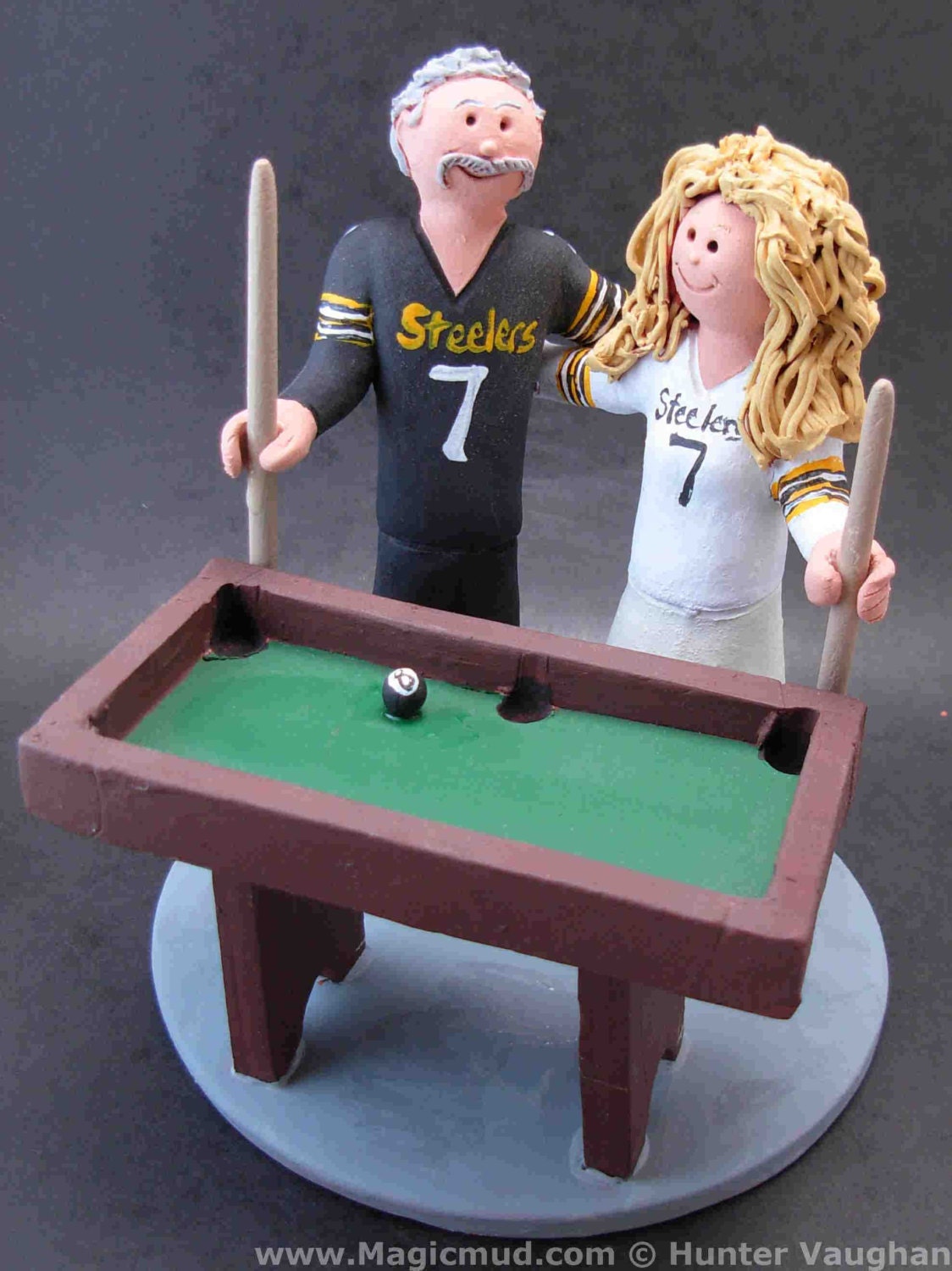 Billiard or Pool Players Wedding Cake Topper- custom made to order wedding cake topper- Bride and Groom with Pool Cue sticks caketopper