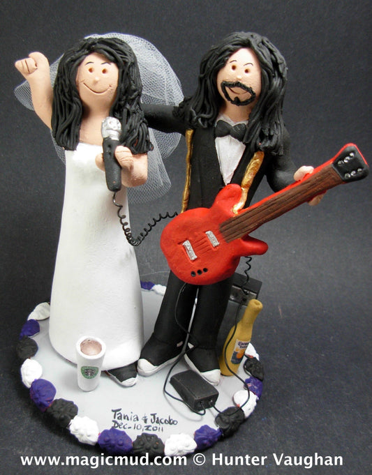 Rock Guitarist's Wedding Cake Topper, Guitar Wedding Cake Topper, Singing Bride Wedding Cake Topper, Rock n Roll Bride and Groom CakeTopper