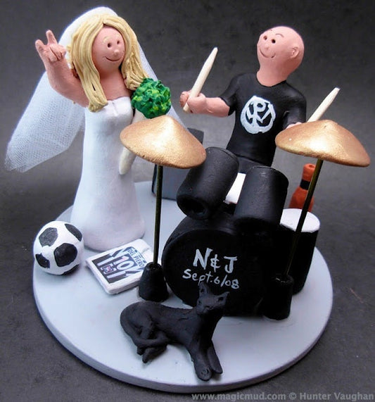 Drummer's Wedding Cake Topper, Drumming Wedding Cake Topper, Sign of the Horns Bride Wedding Cake Topper, Rock and Roll Wedding CakeTopper