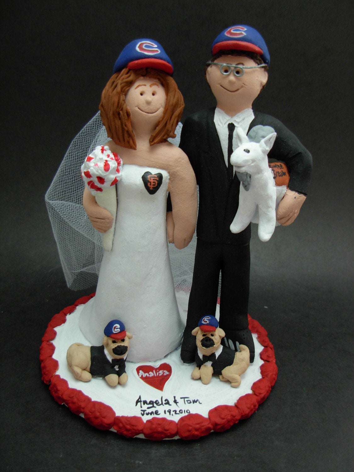 Wedding Cake Topper with Pet Pug Dogs, Pug Dogs Wedding Cake Topper, Pet Dog Wedding CakeTopper, Bride and Groom Pet Dogs Wedding CakeTopper - iWeddingCakeToppers