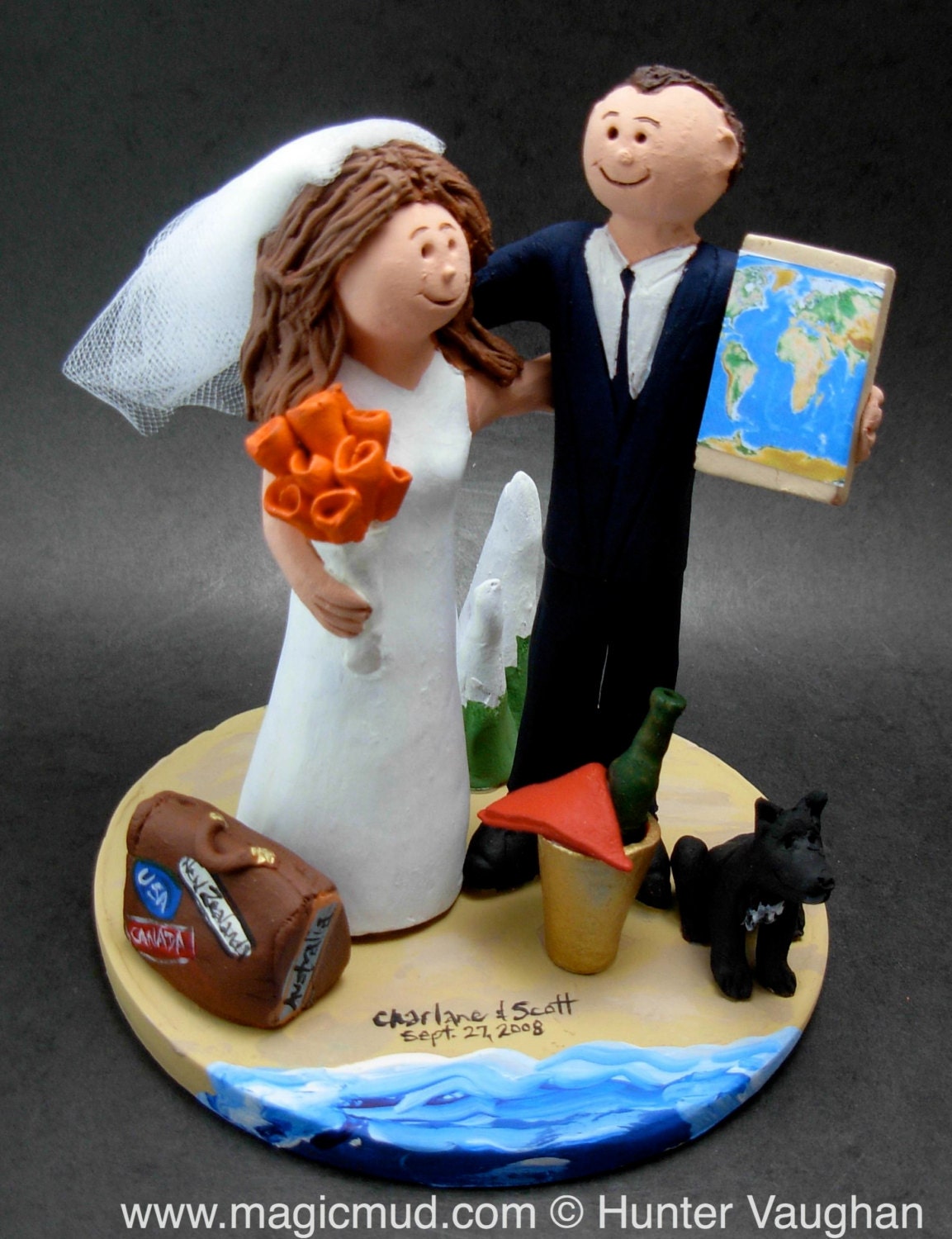 Traveller's and Backpacker's Wedding Cake Topper, Selfie Wedding Cake Topper, Hikers Wedding Cake Topper,International Travelling CakeTopper