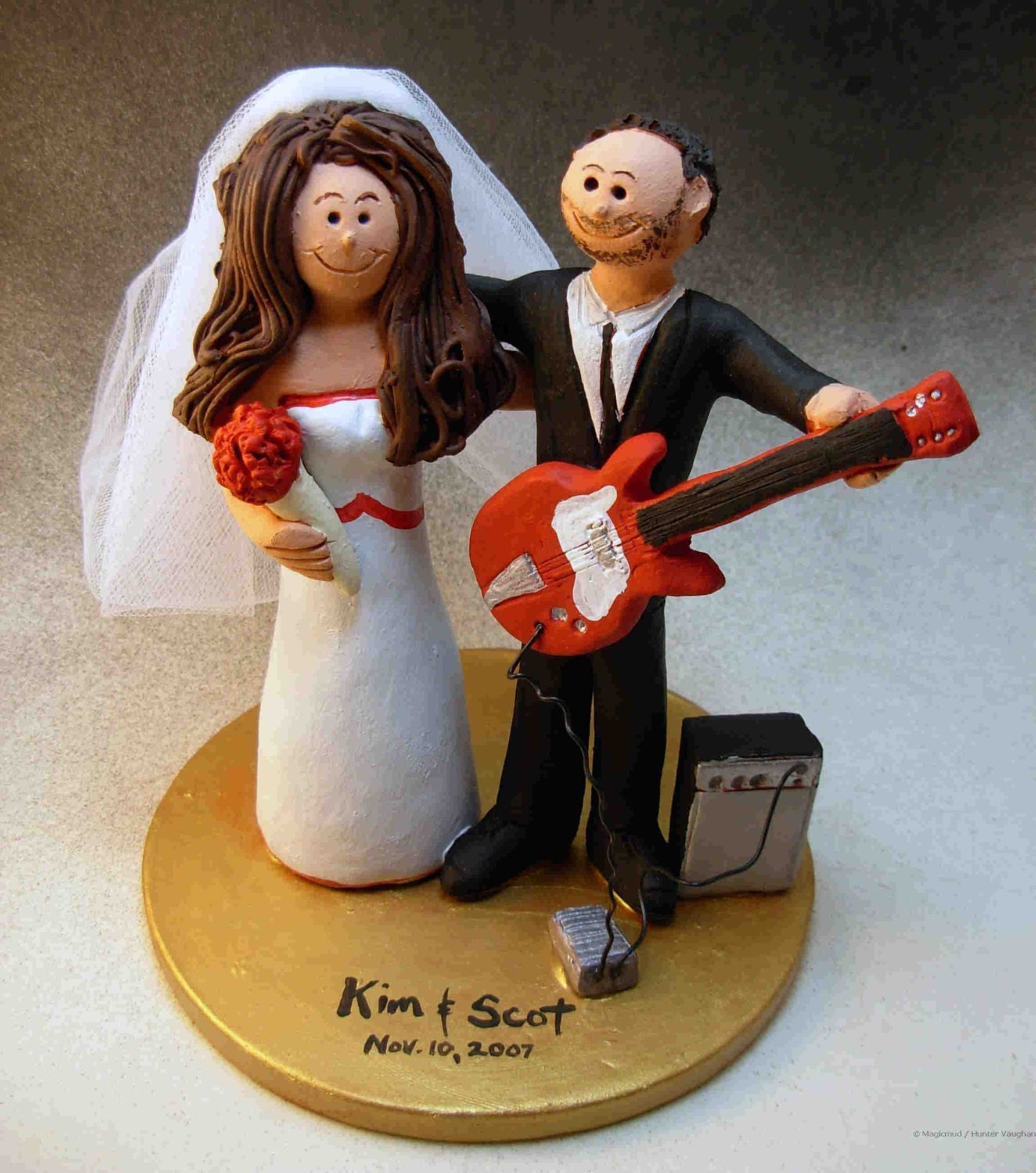 Rock Guitarist's Wedding Cake Topper, Guitar Wedding Cake Topper, Singing Bride Wedding Cake Topper, Rock n Roll Bride and Groom CakeTopper