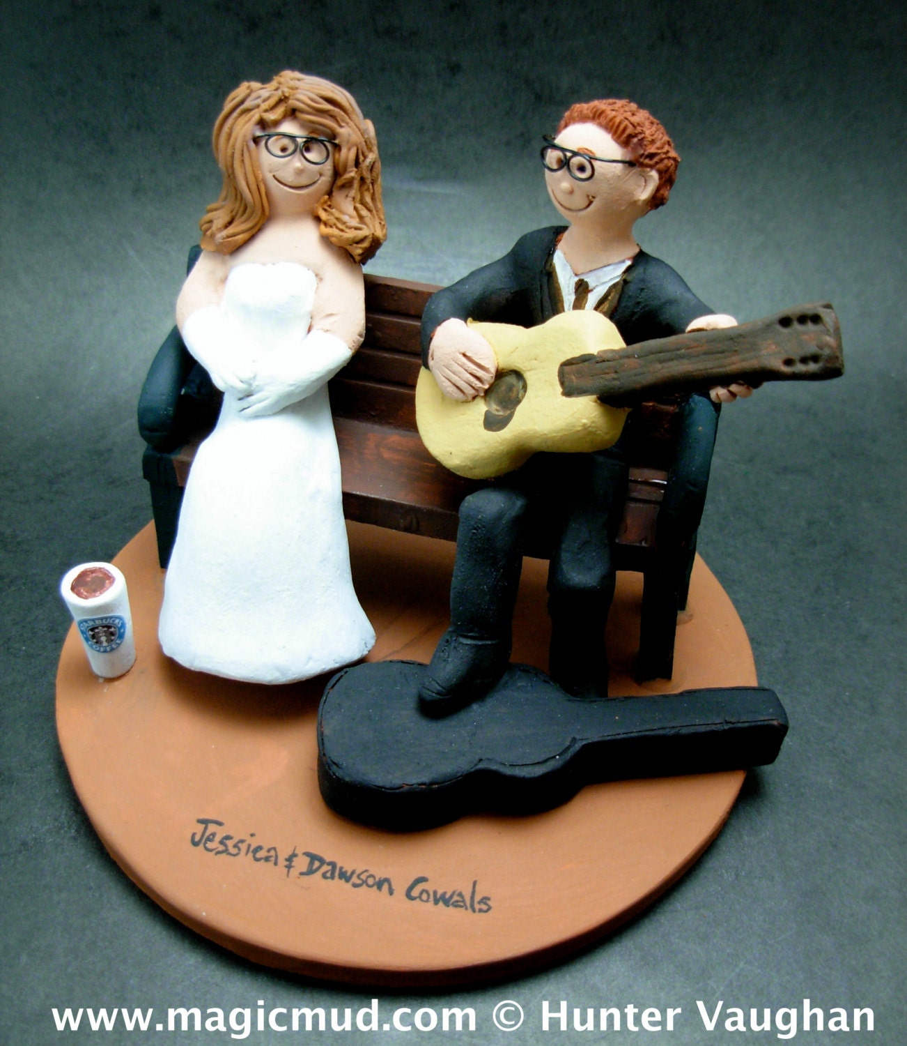 Acoustic Guitarist's Wedding Cake Topper, Guitar Wedding Cake Topper, Wedding Cake Topper with Daughter, Step Daughter Wedding Cake Topper