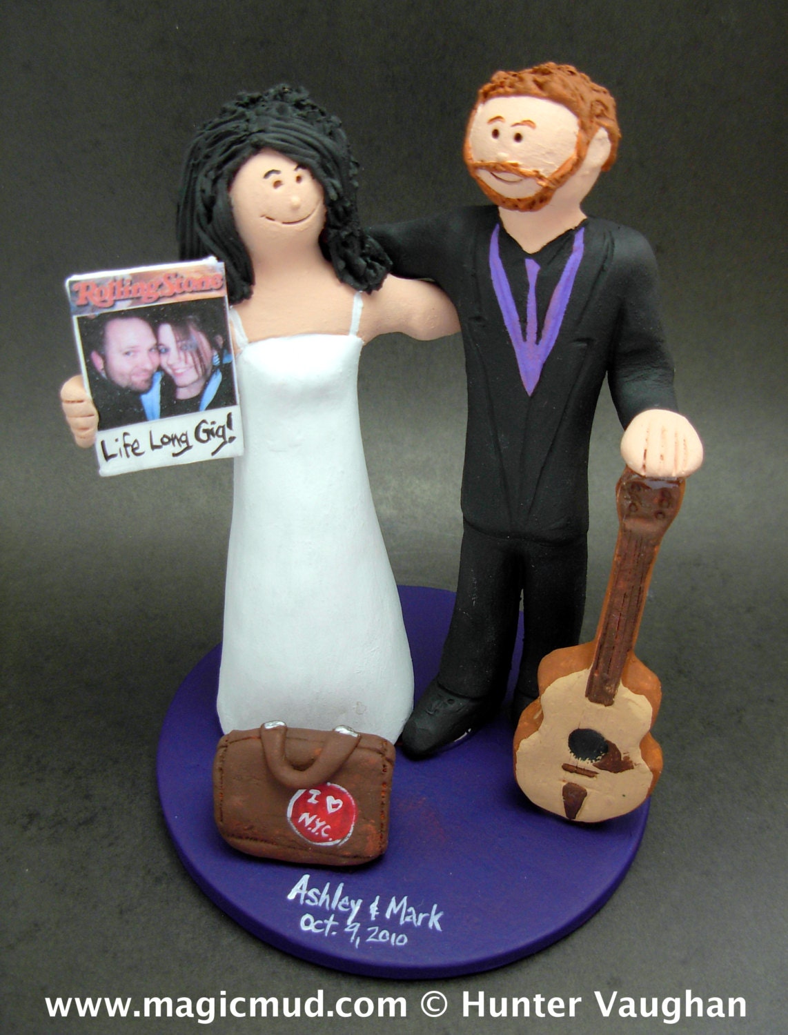 Acoustic Guitarist's Wedding Cake Topper, Guitar Wedding Cake Topper, Wedding Cake Topper with Daughter, Step Daughter Wedding Cake Topper
