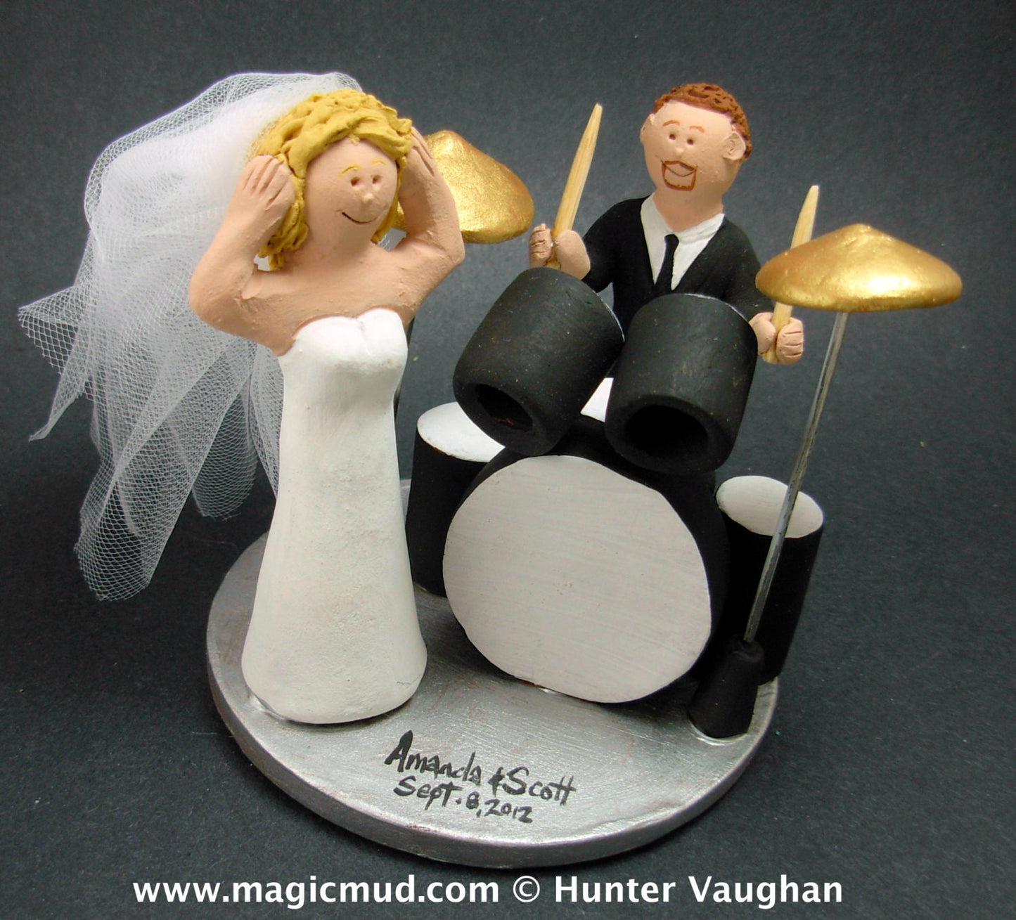 Drummer's Wedding Cake Topper, Drumming Wedding Cake Topper, Sign of the Horns Bride Wedding Cake Topper, Rock and Roll Wedding CakeTopper