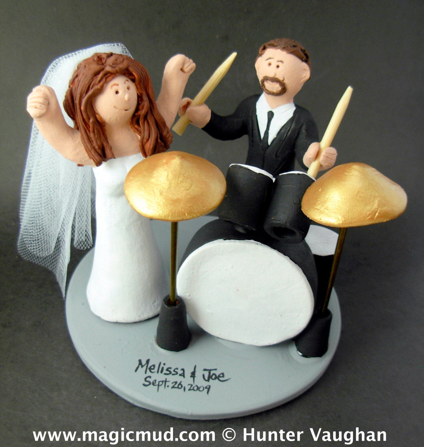 Drummer's Wedding Cake Topper, Drumming Wedding Cake Topper, Sign of the Horns Bride Wedding Cake Topper, Rock and Roll Wedding CakeTopper - iWeddingCakeToppers