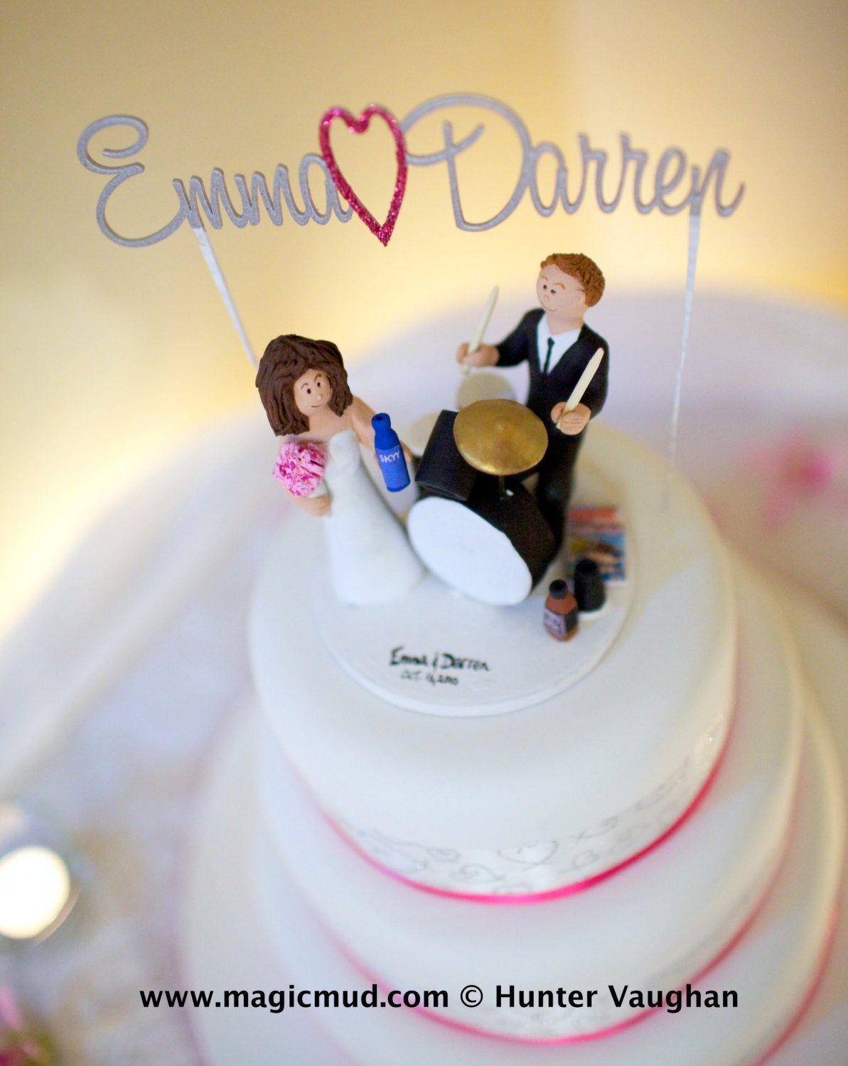 Drummer's Wedding Cake Topper, Drumming Wedding Cake Topper, Sign of the Horns Bride Wedding Cake Topper, Rock and Roll Wedding CakeTopper - iWeddingCakeToppers