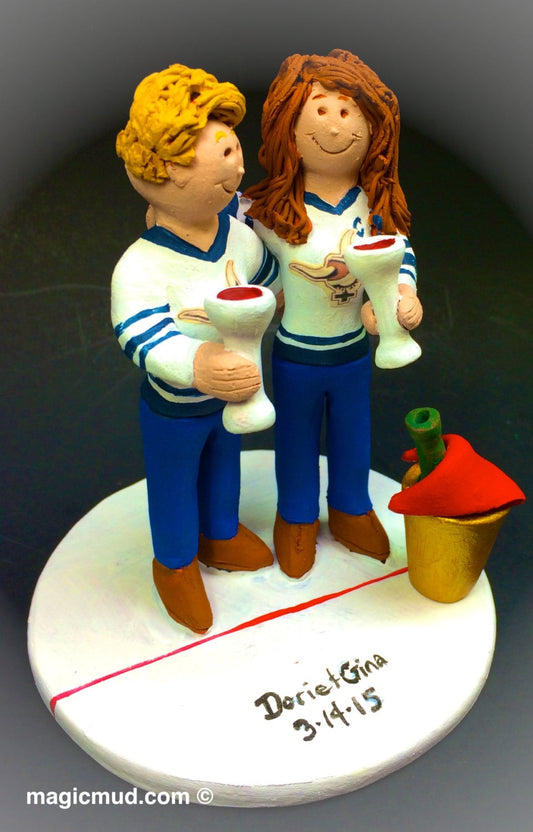 Lesbian Hockey Player's Wedding Cake Toppers custom made for same sex weddings! Handmade to your specifications. Lesbian Wedding Cake Topper