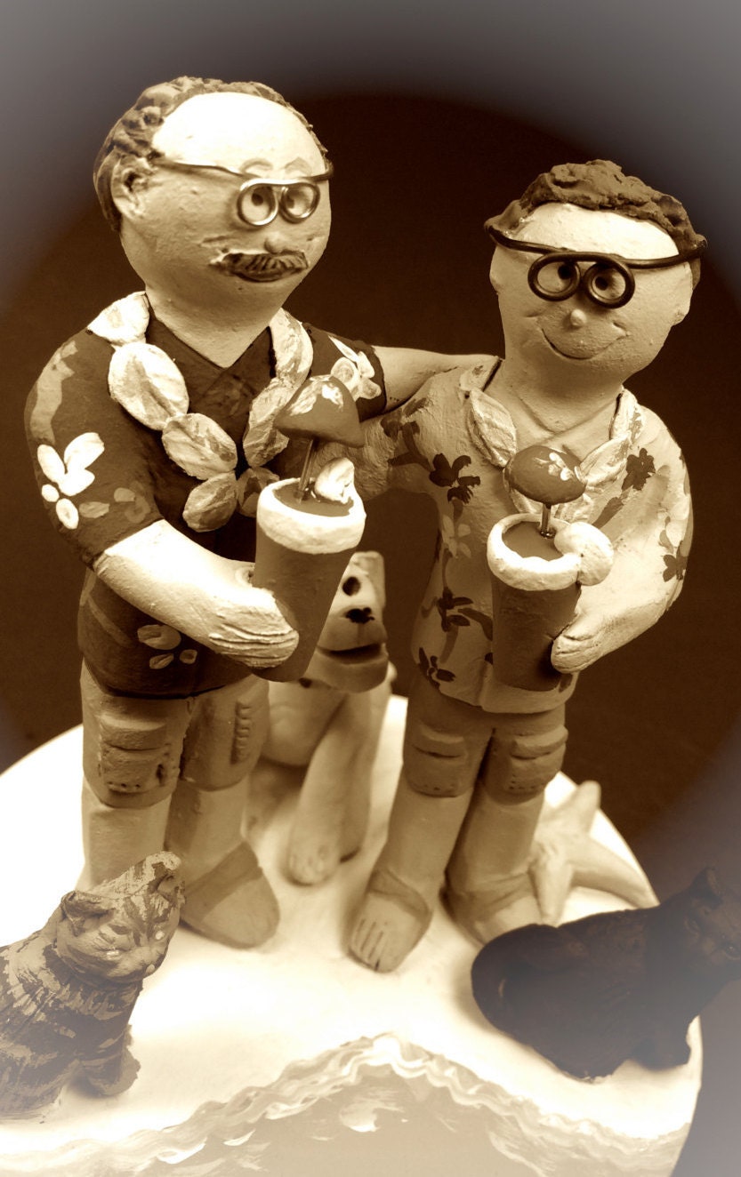 Gay Marriage Wedding Cake Topper, Gay Wedding Cake Topper, Caketopper for 2 Men, Two Grooms Caketopper, Gays Hawaiian Wedding Cake Topper