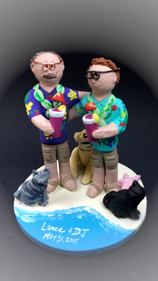 Gay Marriage Wedding Cake Topper, Gay Wedding Cake Topper, Caketopper for 2 Men, Two Grooms Caketopper, Gays Hawaiian Wedding Cake Topper - iWeddingCakeToppers