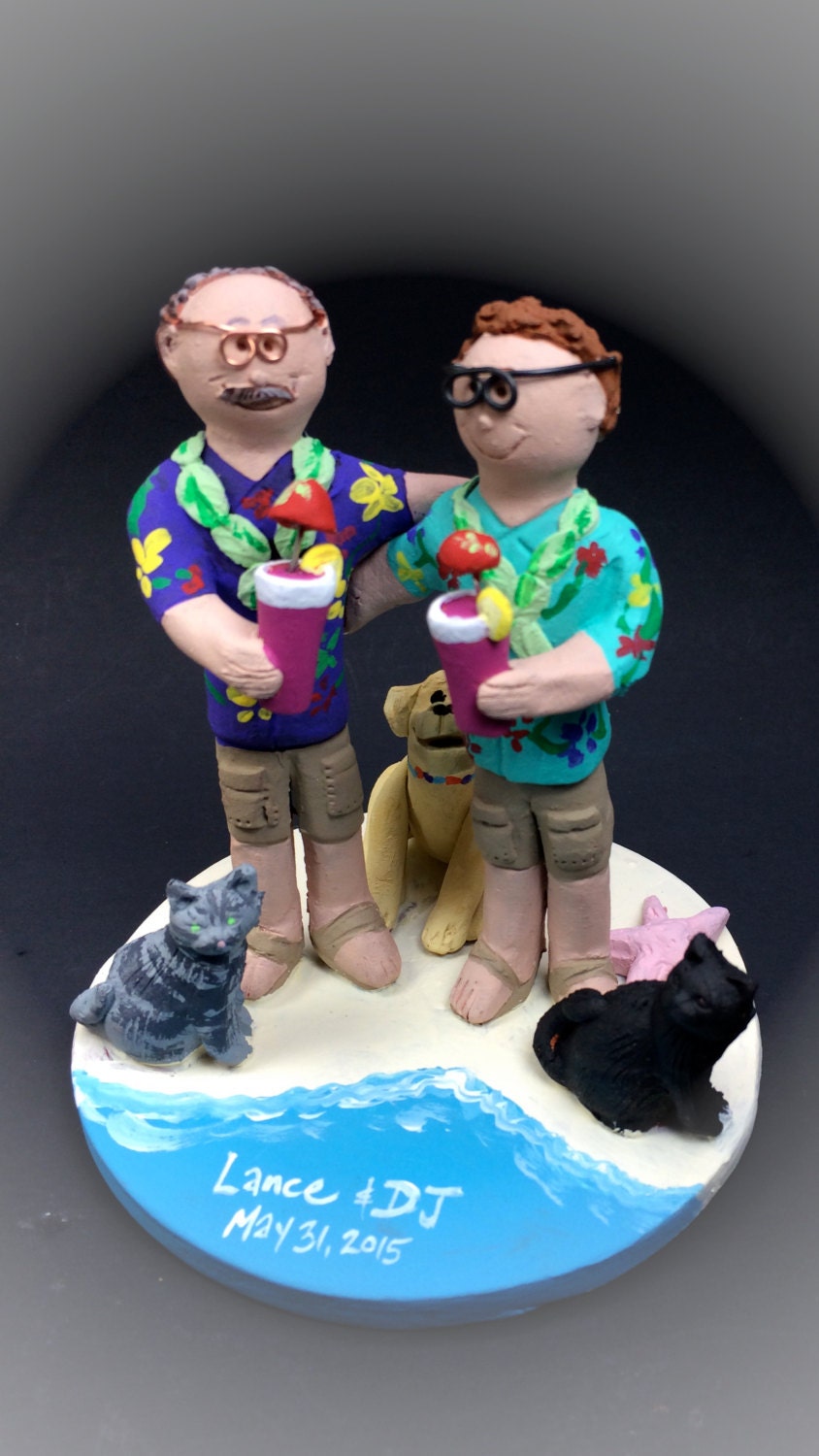 Gay Marriage Wedding Cake Topper, Gay Wedding Cake Topper, Caketopper for 2 Men, Two Grooms Caketopper, Gays Hawaiian Wedding Cake Topper