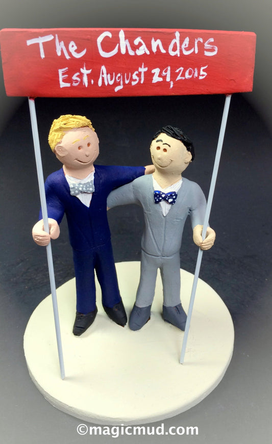 Gay Marriage Cake Topper Figurine, Gay Wedding Cake Topper, Caketopper for 2 Men, Two Grooms Caketopper, California Gays Wedding Cake Topper