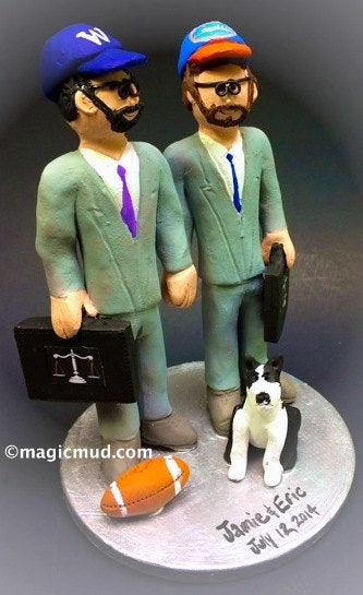 Gay Grooms with Goatees Wedding Cake Topper, Gay Wedding Cake Topper, Caketopper for 2 Men, Baseball Gays Wedding Cake Topper, Gay Figurine - iWeddingCakeToppers