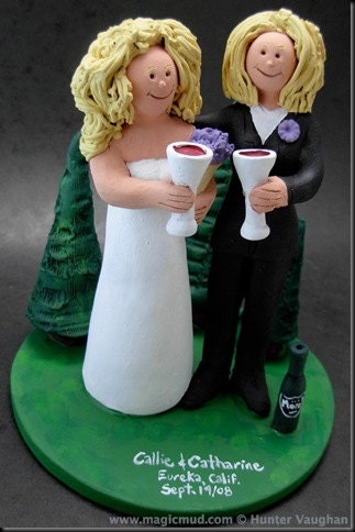 Gay Bride in Tuxedo Wedding Caketopper, Lesbian Wedding Cake Topper, Gay Wedding Figurine, Same Sex Wedding Cake Topper,2 Brides Cake Topper