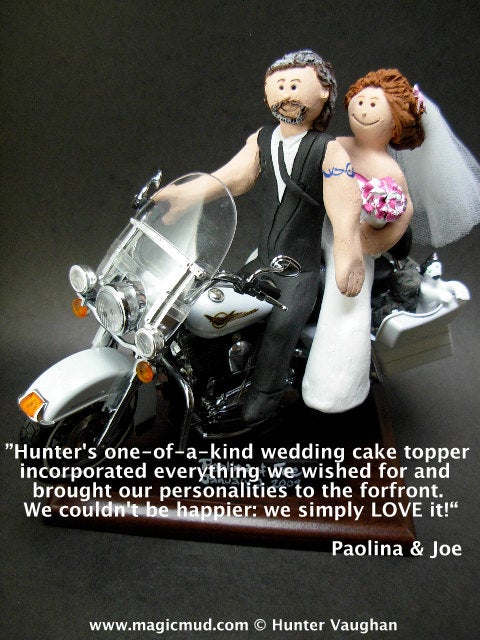 Harley-Davidson Motorcycle Wedding Cake Topper, Bikers Wedding Cake Topper, Motorcycle Bride and Groom Wedding Cake Topper, motorcycle Bride - iWeddingCakeToppers