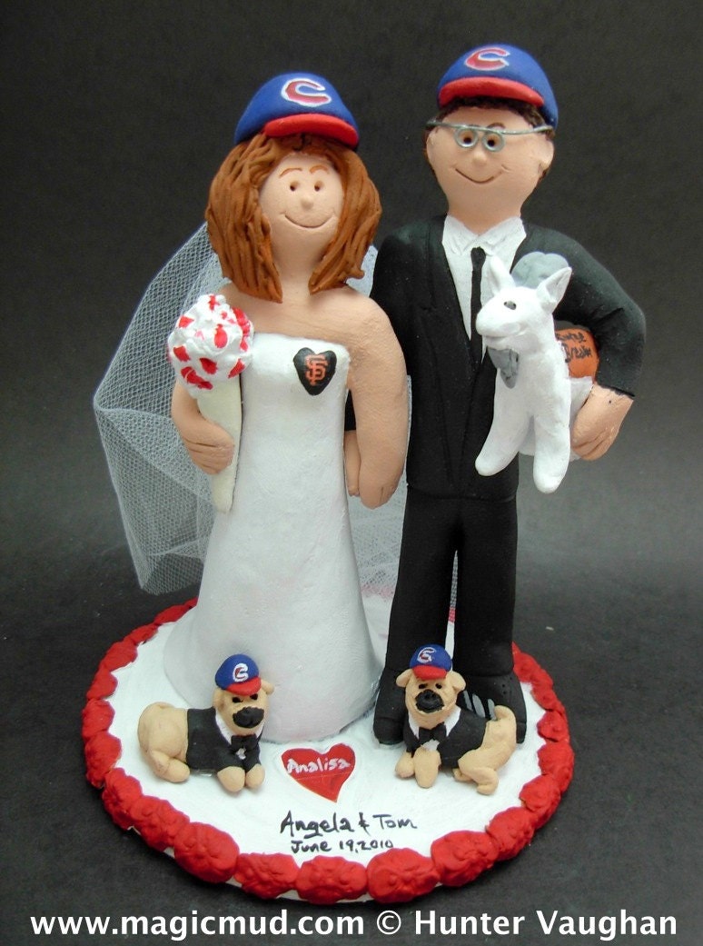 Chicago Cub's Wedding Cake Topper,Pet Pugs Wedding CakeTopper, Pet Pug Dogs Wedding Anniversary Gift, Navy Goat Football Mascot Caketopper