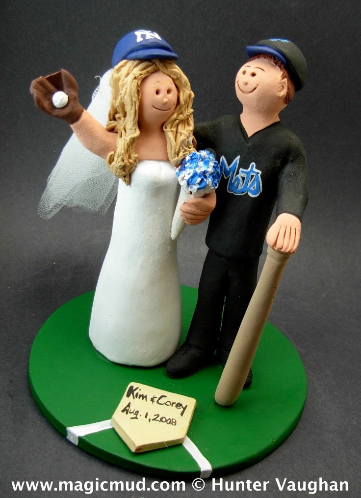 Yankees Bride Mets Groom Baseball Wedding Cake Topper,Yankees Baseball Wedding Anniversary Cake Topper, Yankees Wedding Anniversary Gift.