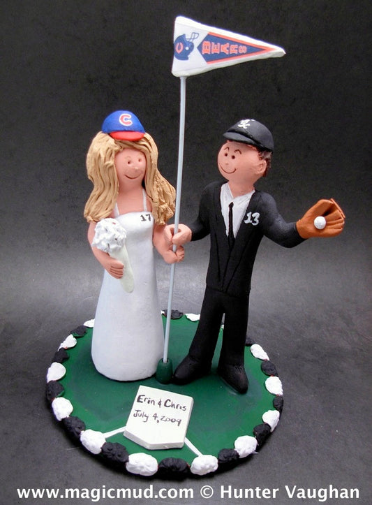 Chicago White Sox Groom Marries Chicago Cubs Bride Wedding Cake Topper, Chicago White Sox Wedding Anniversary Gift, Cubs Wedding Anniversary - iWeddingCakeToppers