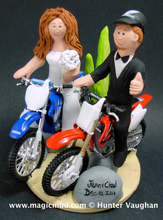 Desert Dirt Bike Motorcycle Wedding Cake Topper, Anniversary Gift for Honda Motorcycle Riders, Honda Dirt Biker's Wedding Anniversary Gift. - iWeddingCakeToppers