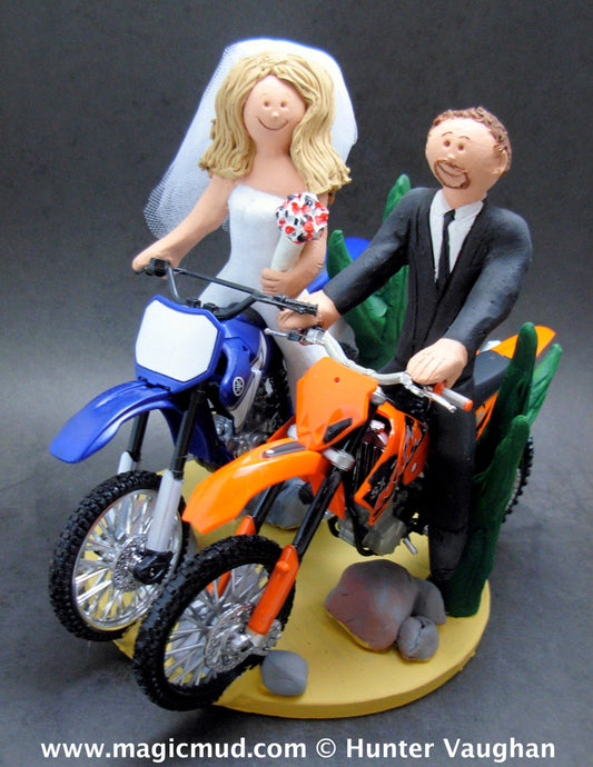 Bride on a Yamaha Dirt Bike Wedding Cake Topper, Anniversary Gift for Motorcycle Riders, Dirt Biker's Wedding Anniversary Gift. - iWeddingCakeToppers