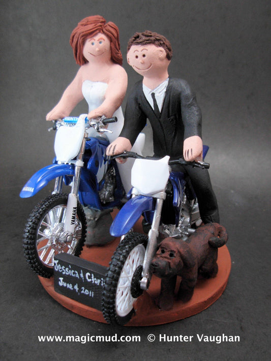 Bride and Groom Ride Off Road Motorcycle Wedding Cake Topper, Anniversary Gift for Motorcycle Riders, Dirt Biker's Wedding Anniversary Gift. - iWeddingCakeToppers