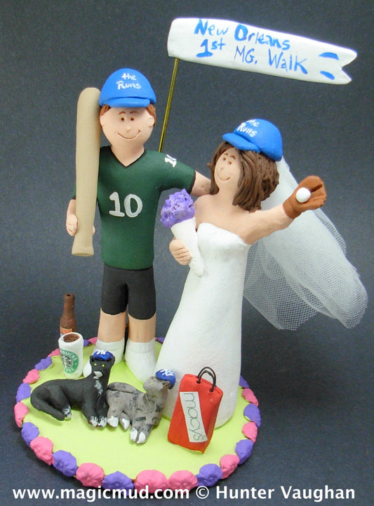 Shopping Diva Bride Marries Baseball Groom Wedding Cake Topper, Shopaholic's Wedding Anniversary Gift, Baseball Wedding Anniversary Gift - iWeddingCakeToppers