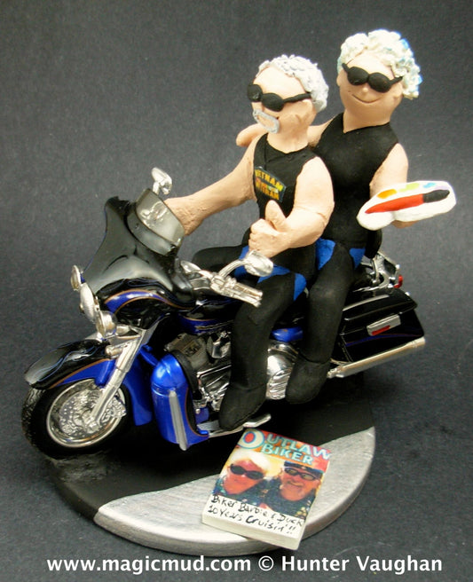 Groom and Bride on Harley Davidson Wedding Cake Topper, Harley Bikers Wedding Cake Topper, Motorcycle Wedding Anniversary Gift/Cake Topper