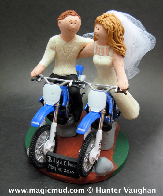 Wedding CakeTopper for Yamaha Dirt Bike Motorcycle Riders, Anniversary Gift for Honda Motorcycle Riders,Wedding Anniversary Gift/Cake Topper - iWeddingCakeToppers